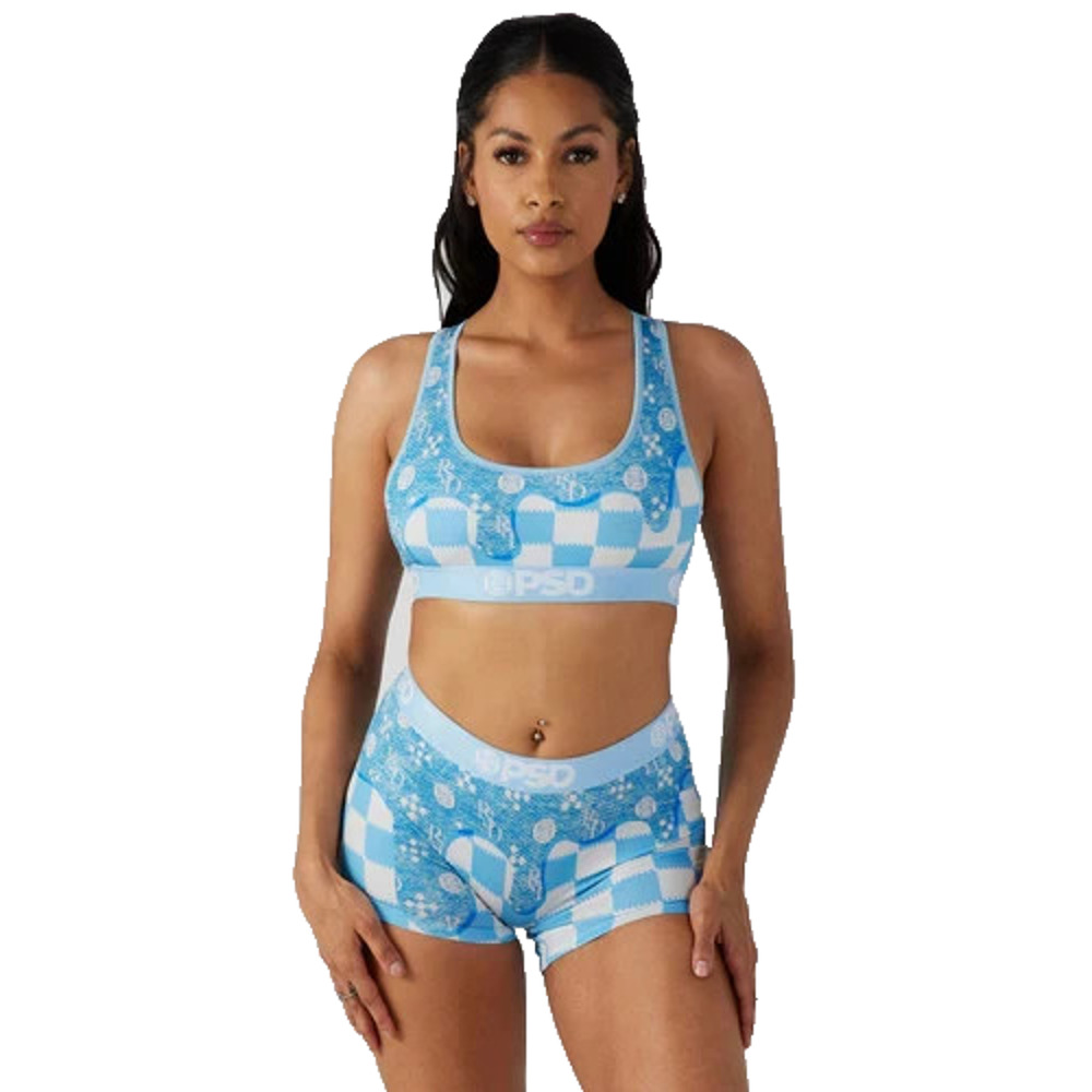 PSD UNDERWEAR Women Blue Denim Drip Sports Bra Size: 4XL